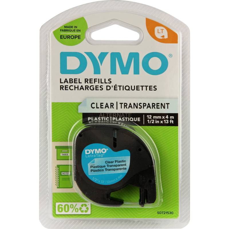 LetraTag ORIGINAL Kunststoff Schriftband schwarz auf transparent von Dymo