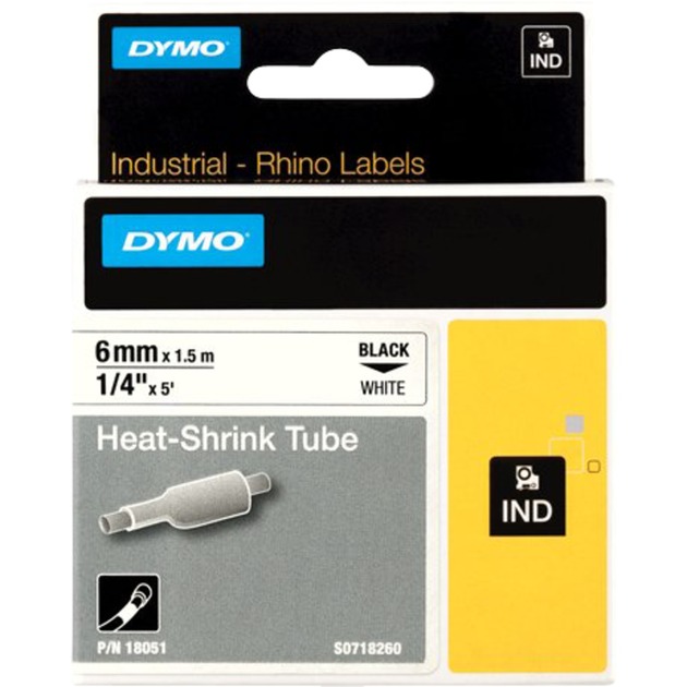 Rhino IND ORIGINAL Heißschrumpfschlauch 6mm x 1,5m, schwarz auf weiß, , Etiketten- Schrumpfschlauch von Dymo