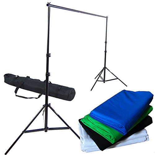 DYNASUN Hintergrundsystem Fotostudio FS901 +4X Stoff Hintergrund 2,8x4,0 Weiss Schwarz Blau und Grün von DynaSun