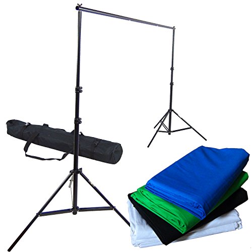 Hintergrundsystem Fotostudio DynaSun FS901 +4X Stoff Hintergrund 2,8x4,0 Weiss Schwarz Blau und Grün von DynaSun