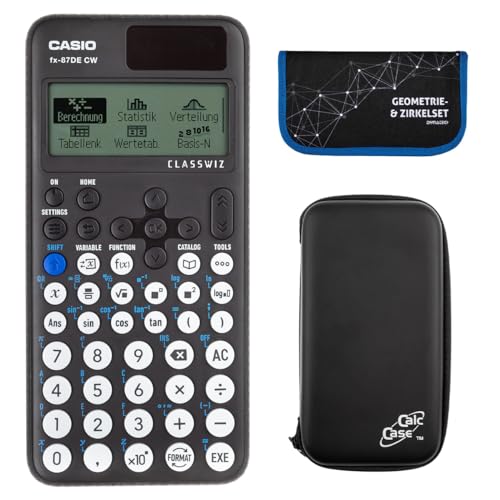 Casio FX-87 DE CW mit CalcCase-Schutztasche und 13 teiliges Zirkel- und Mathematik-Set von DynaTech