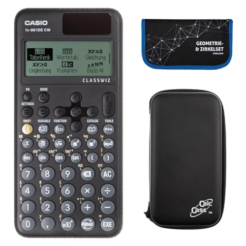 Casio FX-991 DE CW mit CalcCase-Schutztasche und 13 teiliges Zirkel- und Mathematik-Set von DynaTech