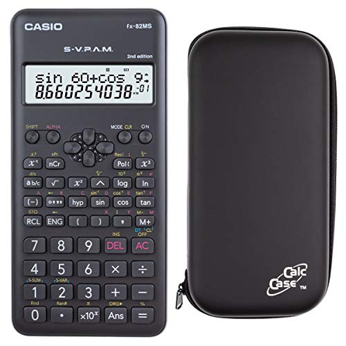Casio Taschenrechner FX-82 MS 2nd + kompatible Schutztasche CalcCase Tiny Tischrechner - wissenschaftlicher Schulrechner Nicht programmierbar elektronisches Display für Schule Batterie 240 Funktionen von DynaTech