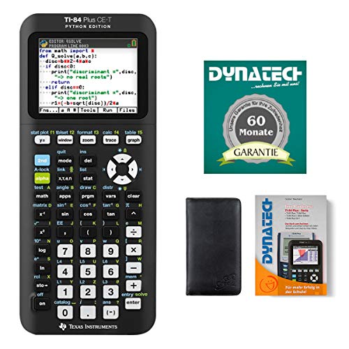 Texas Instruments Taschenrechner TI-84 Plus CE-T Grafikrechner + Schutztasche + Arbeitsbuch + Garantie 60 Monate - wissenschaftlicher Schulrechner programmierbar Farbdisplay Python Edition von DynaTech
