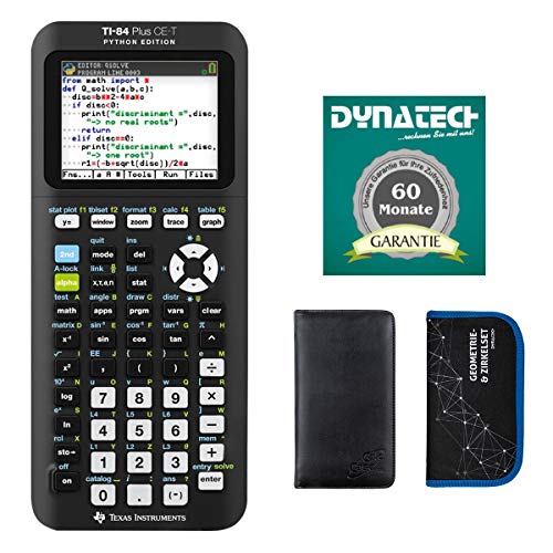 Texas Instruments Taschenrechner TI-84 Plus CE-T Grafikrechner + Schutztasche + Zirkelset + Garantie auf 60 Monate - wissenschaftlicher Schulrechner programmierbar Farbdisplay Python Edition von DynaTech