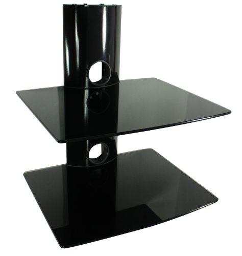 DVD Hifi Receiver Glas Wandregal mit 2 Ablagen in schwarz Media Regal Konsole Rack Ablage von Dynamic-Wave
