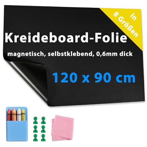 Dynamic-Wave 120 x 90 cm Whiteboard Kreideboard Folie selbstklebend magnetisch Rolle, schwarz, Magnetfolie, magnetmatte, stark, abwischbare Magnet-Tafel mit Zubehör von Dynamic-Wave