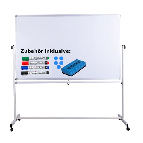 Mobile Whiteboard Tafel beidseitig beschriftbar,in 2 Größen, schutzlackiert, magnethaftend, mit gratis Zubehör (Stifte,Schwämme,Magnete), Größe:180x100 cm von Dynamic-Wave