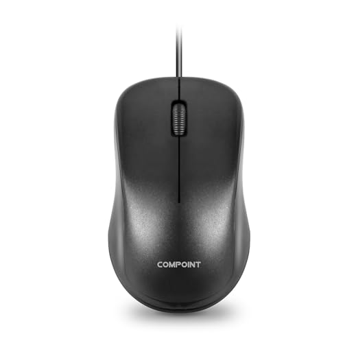 Compoint USB-2.0-Computermaus mit Kabel, beidhändig verwendbar, optisch, kabelgebunden, für Laptop, Computer, Macbook, Gaming, Arbeiten, 2,4 GHz, klein, leise, schwarz, 1000 DPI-Maus mit 3 Tasten und von Dynamode