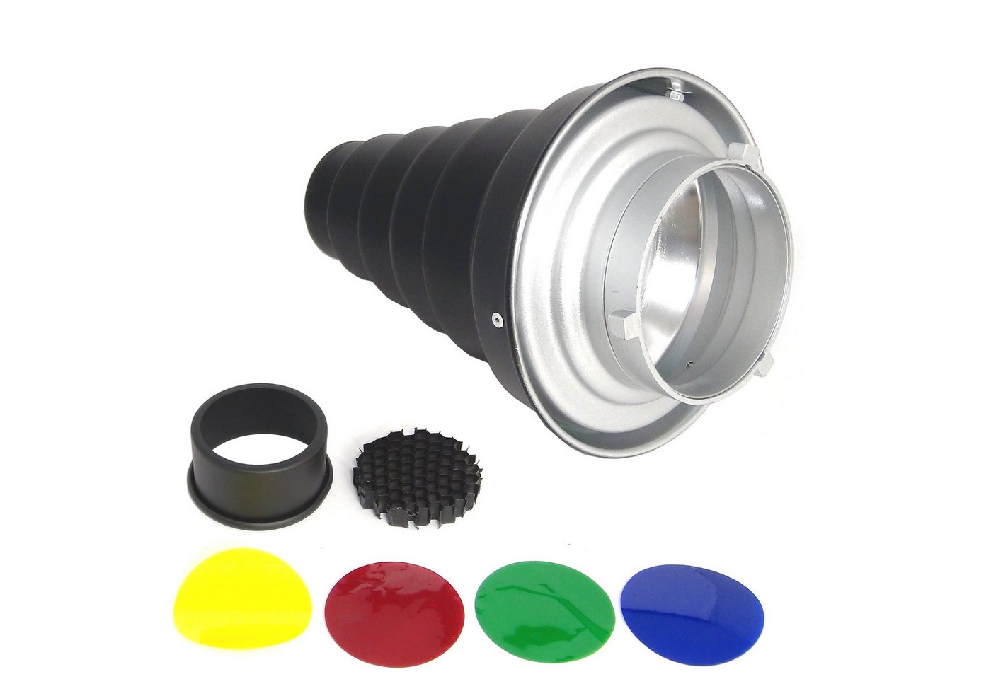 Dynasun Spotvorsatz Lichtformer A188, Konischer Reflektor mit Bowens-Bajonettanschluss Wabengitter 4 Filter Dynasun Spotvorsatz Lichtformer A188, Konischer Reflektor mit Bowens-Bajonettanschluss Wabengitter 4 Filter von Dynasun