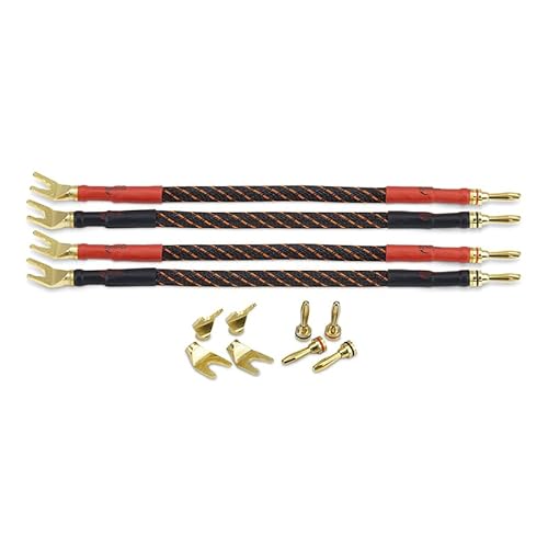 Dynavox Bi-Wire Kabelbrücken 2x rot / 2x schwarz, Reines Kupfer (99,99 OFC), wechselbare Bananenstecker/Gabelschuhe, 4er-Set von Dynavox
