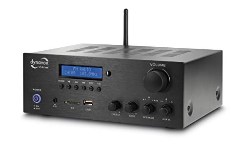 Dynavox Stereo Kompakt-Verstärker VT-80 MK, 4 schraubbare Lautsprecher-Anschlüsse, Fernbedienung für Digital-Eingänge (USB, SD-Card), integrierte BT-Antenne und FM-Radio, schwarz von Dynavox