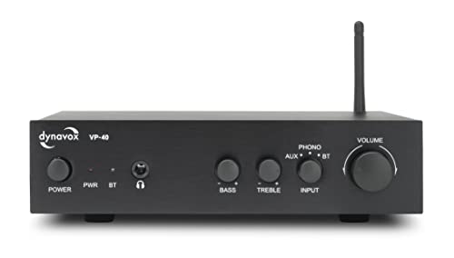 Dynavox VP-40 Stereo-Verstärker, kompakter HiFi-Verstärker mit Phono-Eingang für Plattenspieler, BT-Streaming, Bass-und Höhenregelung, Kopfhöreranschluss, schwarz von Dynavox