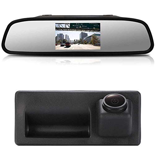 【1280 * 720 Pixel 1000TV Linien Rückfahrkamera Kit】 4.3'' Rückspiegel Monitor + HD Objektiv Super Weitwinkel Rückfahrkamera für VW Tiguan Touareg Touran Passat Golf VI Variant A4 A3 A6L A8 S5 Q3 von Dynavsal