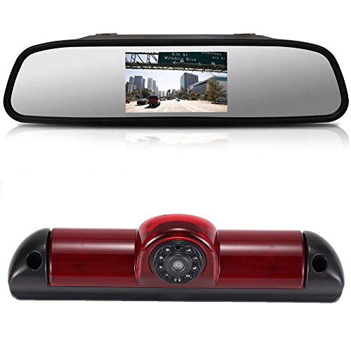 【4.3'' Rückspiegel Monitor + Rückfahrkamera Transporter】im 3. Bremsleuchte HD Rückfahrkamera für FIAT Ducato X250 X290 Bus Kasten/Peugeot Boxter/Citroen Jumper/Dodge,HD Auto Rückspiegel für Alle Autos von Dynavsal