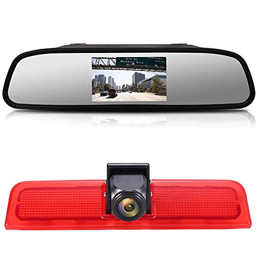 【4.3'' Rückspiegel Monitor + Rückfahrkamera Transporter】im 3. Bremsleuchte HD Rückfahrkamera für VW Caddy Life 2K Facelift III Kasten 2KA Kombi Cross Maxi Tdi dritte 3 2003-2014 Bj/Transporter Van von Dynavsal