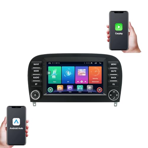 Android Autoradio mit GPS-Navigation,WiFi, Phone Mirrorlink, FM-RDS-Radio, Carplay, Stereo Audio Auto Radio Ersatz für Mercedes-Benz SL R129 R230 SL55AMG SL63AMG SL65AMG SL280 SL300 SL350 SL500 SL600 von Dynavsal