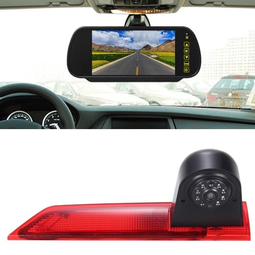 HD Bremsleuchte Rückfahrkamera mit Spiegel 7 Zoll Touch Screen Rückspiegel Monitor, Transporter wasserdichte Nachtsicht Auto Rückfahrkamera Ersatz für Ford Transit Custom 2012-2016 von Dynavsal