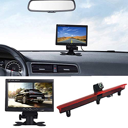 【Rückfahrkamera Transportster+7 Zoll TFT LCD Bildschirm Auto Monitor】Bremsleuchte Auto Dach Rückfahrkamera für VW Transporter T5 Multivan Caravelle Business mit Heckklappe 3.Bremsleuchte 2003-2015 Bj von Dynavsal