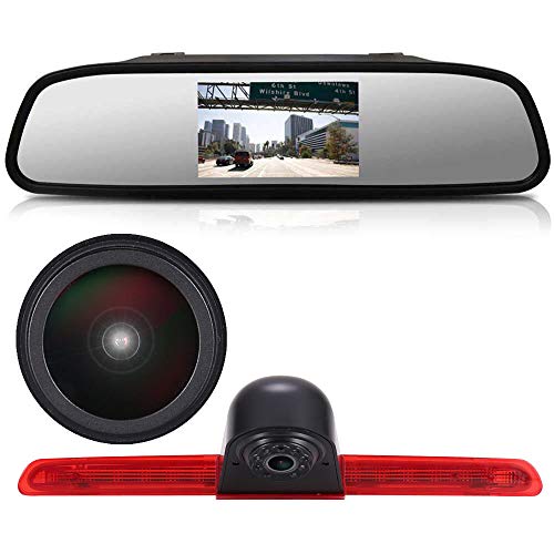 【Super HD Rückfahrkamera Set】 4.3'' Rückspiegel Monitor + 1280 * 720 Pixel 1000TV Linien HD Nachtsicht Bremsleuchte Rückfahrkamera Ersatz für VW T6 Heckklappe Hochdach Transporter Business MPV SUV von Dynavsal