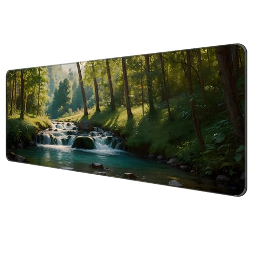 Dynippy Dünnes erweitertes Gaming-Mauspad (80 x 30 x 0,2 cm) mit genähten Kanten, große, lange XXL-Tastatur und Mauspad, Schreibtischunterlage für Gaming Büro & Zuhause – Wald von Dynippy