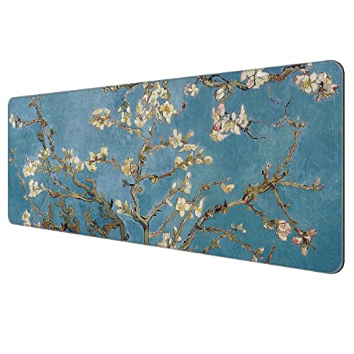 Dynippy Dünnes erweitertes Gaming-Mauspad (80 x 30 cm) mit genähten Kanten, XXL-Tastatur und Mauspad, Schreibtischunterlage für Gaming, Büro und Zuhause, Mandelblüte von Dynippy