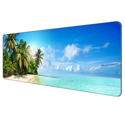 Dynippy Dünnes erweitertes Gaming-Mauspad (80 x 30 x 0,2 cm) mit genähten Kanten, großes Mauspad, lange XXL-Tastatur und Mauspad, Schreibtischunterlage für Gaming, Büro und Zuhause, Strand, Meer, von Dynippy