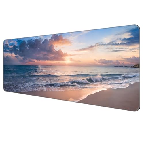 Dynippy Dünnes erweitertes Gaming-Mauspad mit genähten Kanten, großes Mauspad, lange XXL-Tastatur und Mauspad, Schreibtischunterlage für Gaming, Büro und Zuhause, Galaxie-Raum (Strand) von Dynippy