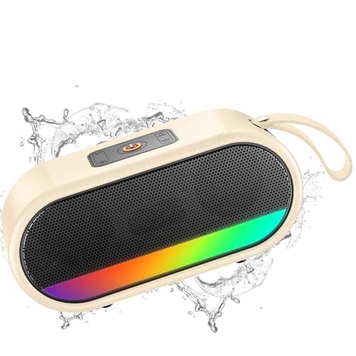 Bluetooth Lautsprecher, Bluetooth 5.3 Tragbarer Musikbox, Bass-Treibern, LED-Atem Licht, Freisprechfunktion für Phone, staubdicht und IPX6 wasserdicht,10h Akku, Geeignet Outdoor/Party/Reisen–Beige Bluetooth Lautsprecher, Bluetooth 5.3 Tragbarer Musikbox, Bass-Treibern, LED-Atem Licht, Freisprechfunktion für Phone, staubdicht und IPX6 wasserdicht,10h Akku, Geeignet Outdoor/Party/Reisen–Beige von Dyurwa
