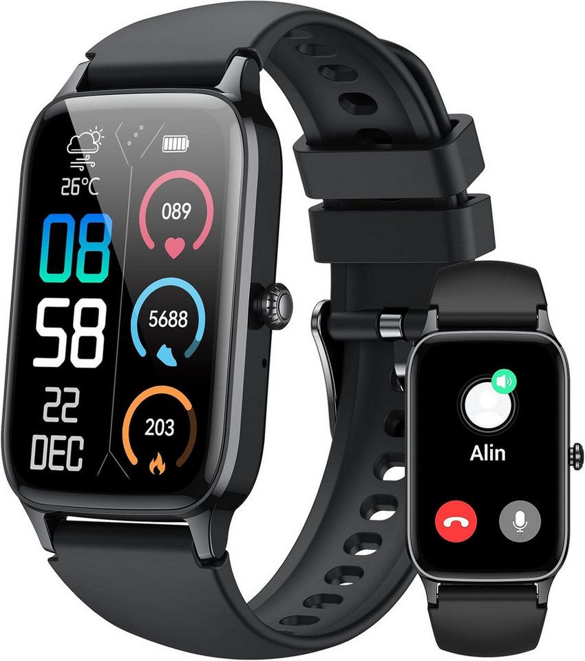Dyurwa P97 Smartwatch (4 cm, Android iOS), Anrufe empfangen Benachrichtigungen lesen Fitness und Schlaf verfolgen von Dyurwa