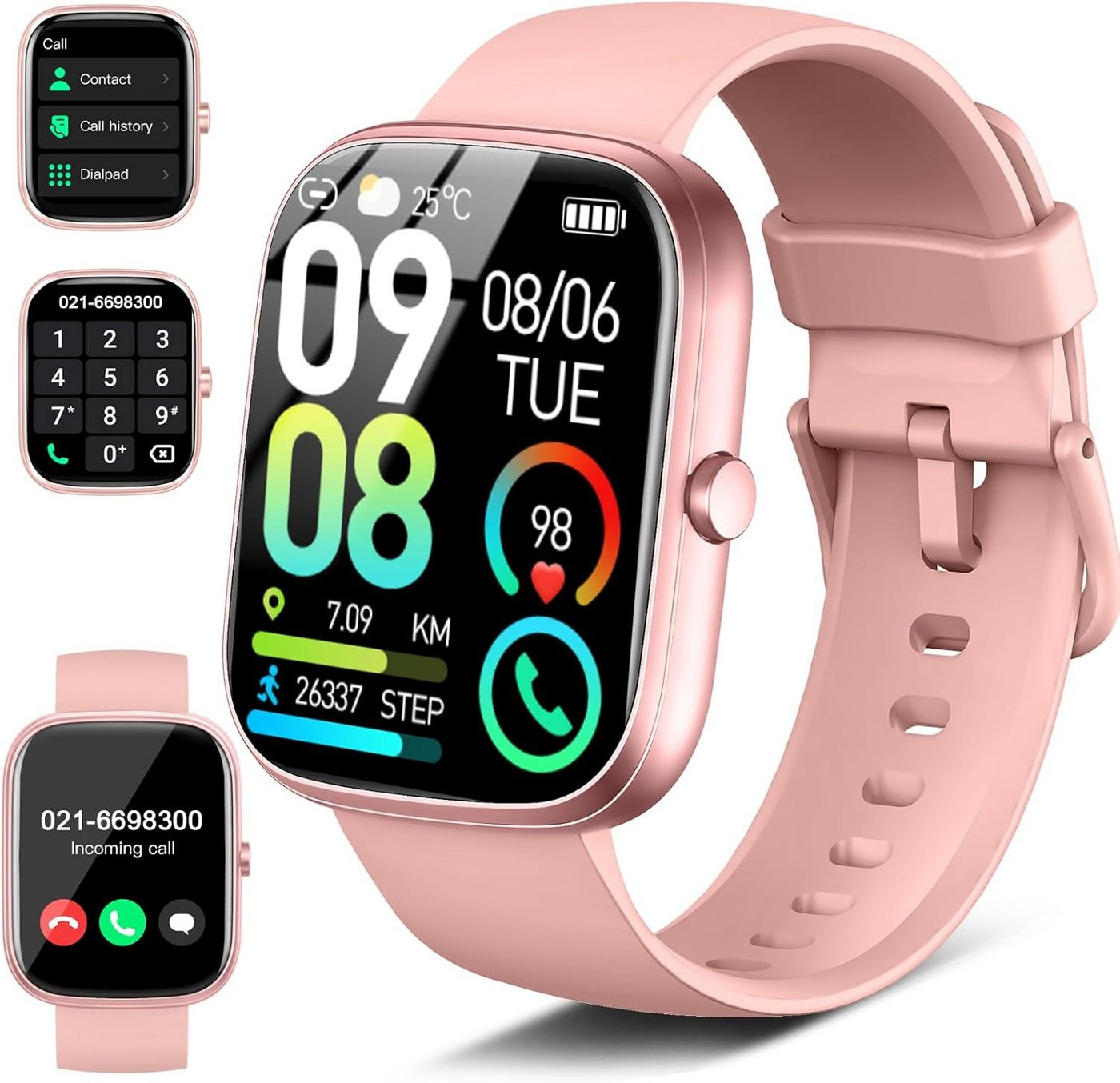 Dyurwa T60 Smartwatch (4.9 cm, Android iOS), Fitness Uhr mit Anrufen Herzfrequenz SpO2 Schlaftracking und Sportmodi von Dyurwa