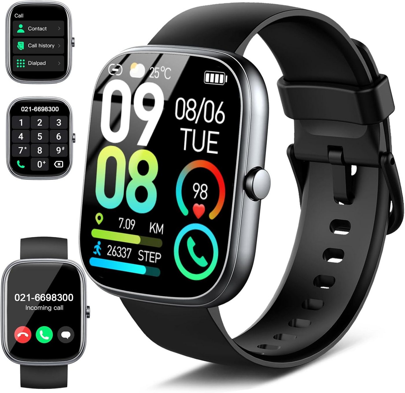 Dyurwa T60 Smartwatch (Android iOS), Fitness Uhr mit Anrufen Benachrichtigungen Schlaf Puls SpO2 Sportmodi von Dyurwa