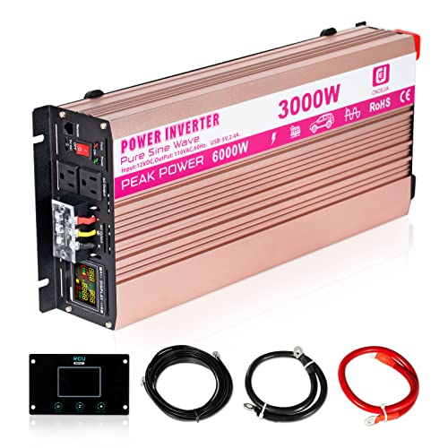 CEJIA 3000 W reiner Sinus-Wechselrichter für Auto, 6000 W Spitzenleistung, 12 V DC auf 110 V 120 V AC, mit LED-Display, Fernbedienung, Dual-AC-Ausgänge und 2 x 2,4 A USB-Ports von E CNCEJIA
