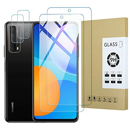 E-Hamii Displayschutzfolie Kompatibel mit Huawei P Smart 2021 [2 Stück] + Kameraobjektivschutz [2 Stück] 9H Gehärtetes Glas [Kratzfest,Blasenfrei] [Transparente] von Onetobye