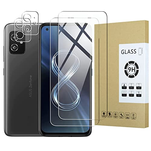 E-Hamii Displayschutzfolie Kompatibel mit Zenfone 8 ZS673KS [2 Stück] + Kameraobjektivschutz [2 Stück] 9H Gehärtetes Glas [Kratzfest,Blasenfrei] [Transparente] von E-Hamii