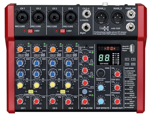 E-Lektron A48-DSP Live Mischpult 4-Kanal + Stereo AUX, BLuetooth, MP3 USB-Interface und Effekt-Prozessor (A48-DSP) von E-Lektron