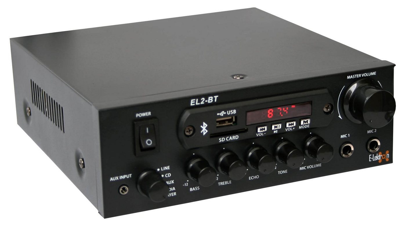 E-Lektron EL2-BT Audioverstärker (Anzahl Kanäle: 2, 25,00 W, Class-D, FM-Radio, Bluetooth-Empfänger, USB/SD, Karaoke-fähig) von E-Lektron