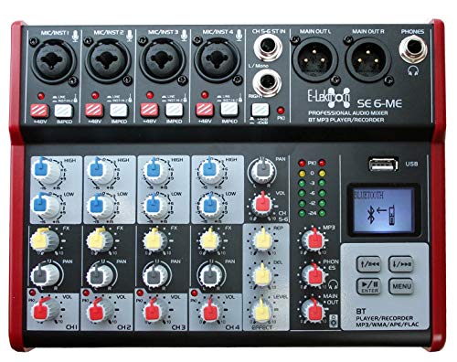 E-Lektron SE-6 Live Mischpult 6-Kanal Mixer inkl. USB/Bluetooth/Soundkarte/Phantom von E-Lektron