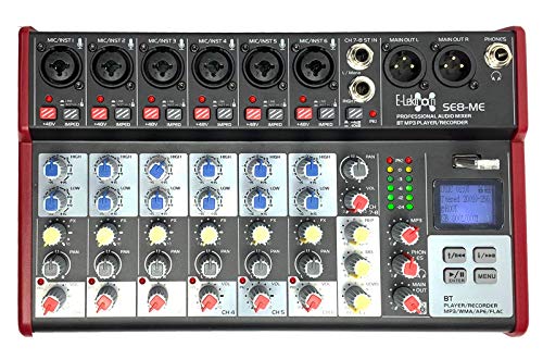 E-Lektron Live Mischpult Mixer + Stereo USB/Bluetooth/Soundkarte, inkl. Phantom (SE-8-6-Kanal + Stereo) von E-Lektron