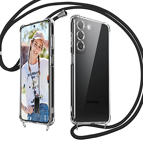 E-Lush EU Handykette Hülle Kompatibel mit Samsung Galaxy S21 FE 5G, Transparent Silikon Handyhülle Band für 5G Schutzhülle Kordel, E-Lush Cover zum Umhängen Necklace Halskette Schwarz von E-Lush EU