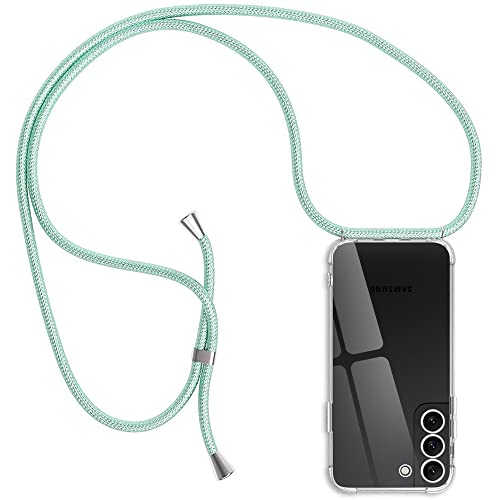 E-Lush EU Handykette Hülle Kompatibel mit Samsung Galaxy S22 5G, Transparent Silikon Handyhülle mit Band für Samsung S22 5G Schutzhülle mit Kordel, Cover zum Umhängen Necklace Halskette Hellgrün von E-Lush EU