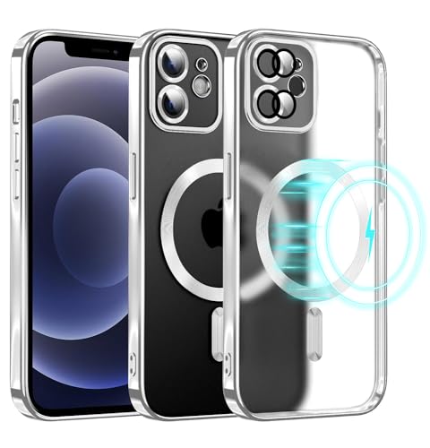 E-Lush Clear Magnetisch für iPhone 12 Hülle mit Magsafe, Transparent Handyhülle für iPhone 12 Schutzhülle Ultra Dünn Weiche Silikon Hülle Kameraschutz Stoßfest Case, Silber von E-Lush