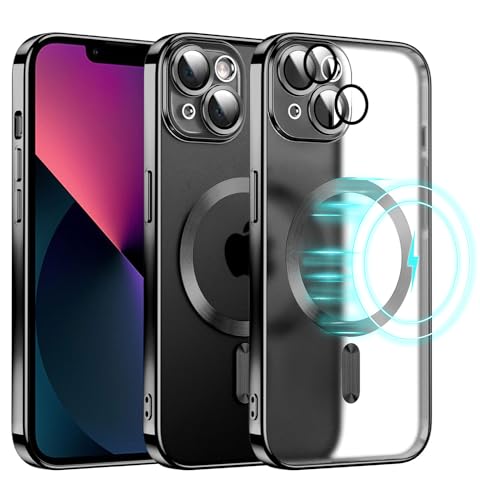 E-Lush Clear Magnetisch für iPhone 13 Hülle mit Magsafe, Transparent Handyhülle für iPhone 13 Schutzhülle Ultra Dünn Weiche Silikon Hülle Kameraschutz Stoßfest Case, Schwarz von E-Lush