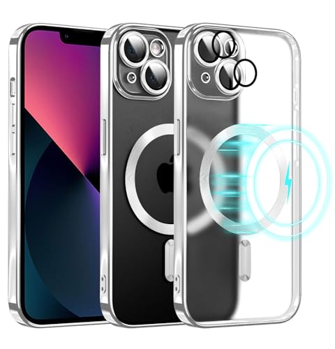 E-Lush Clear Magnetisch für iPhone 13 Hülle mit Magsafe, Transparent Handyhülle für iPhone 13 Schutzhülle Ultra Dünn Weiche Silikon Hülle Kameraschutz Stoßfest Case, Silber von E-Lush