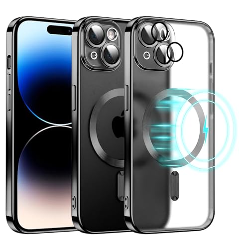 E-Lush Clear Magnetisch für iPhone 15 Hülle mit Magsafe, Transparent Handyhülle für iPhone 15 Schutzhülle Ultra Dünn Weiche Silikon Hülle Kameraschutz Stoßfest Case, Schwarz von E-Lush