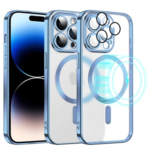 E-Lush Clear Magnetisch für iPhone 15 Pro Hülle mit Magsafe, Transparent Handyhülle für iPhone 15 Pro Schutzhülle Ultra Dünn Weiche Silikon Hülle Kameraschutz Stoßfest Case, Blau von E-Lush