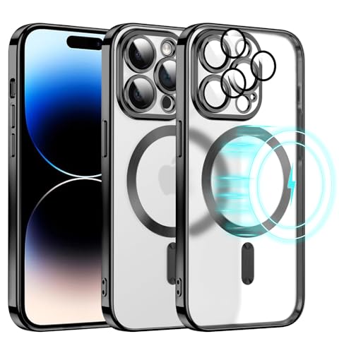 E-Lush Clear Magnetisch für iPhone 15 Pro Hülle mit Magsafe, Transparent Handyhülle für iPhone 15 Pro Schutzhülle Ultra Dünn Weiche Silikon Hülle Kameraschutz Stoßfest Case, Schwarz von E-Lush