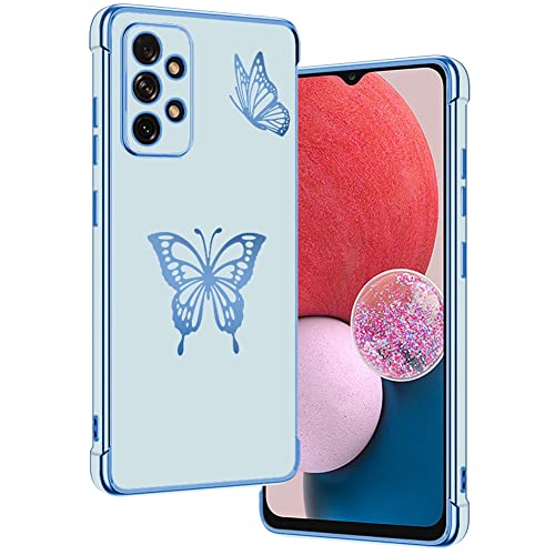 E-Lush Handyhülle für Samsung Galaxy A13 Hülle 4G Schmetterling Muster Mädchen Galvanisierte Schutzhülle für Samsung A13 Hülle Dünn Weich TPU Silikon Stoßfeste Case mit Kameraschutz, Blau von E-Lush