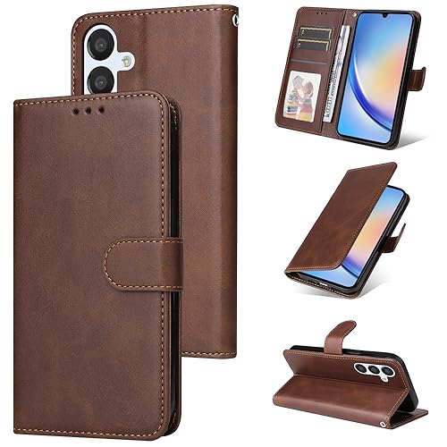 E-Lush Handyhülle für Samsung Galaxy A34 5G Hülle Leder PU, Magnet Klapphülle für Samsung Galaxy A34 Hülle Flip Wallet Kartenfach 360 Stoßfeste Schutzhülle für Samsung A34 5G Hülle Ständer, Braun von E-Lush