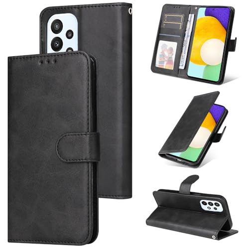 E-Lush Handyhülle für Samsung Galaxy A52 4G / 5G / A52s 5G Hülle Leder PU, Magnet Klapphülle für Samsung A52 Hülle Flip Wallet Kartenfach 360 Stoßfeste Schutzhülle mit Ständer, Schwarz von E-Lush